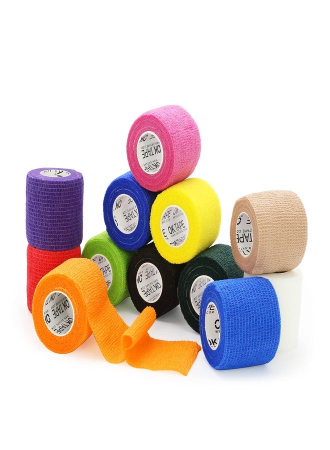 OK TAPE Self Adherent Cohesive Bandages Wrap - 12Packs, 2" x 5 Yards, Non-Woven Self Adhesive Bandage Wrap for Thumb, Finger, Wrist, Ankle, Vet Wrap Bandages Tape (Mixed Colors) - Image 1